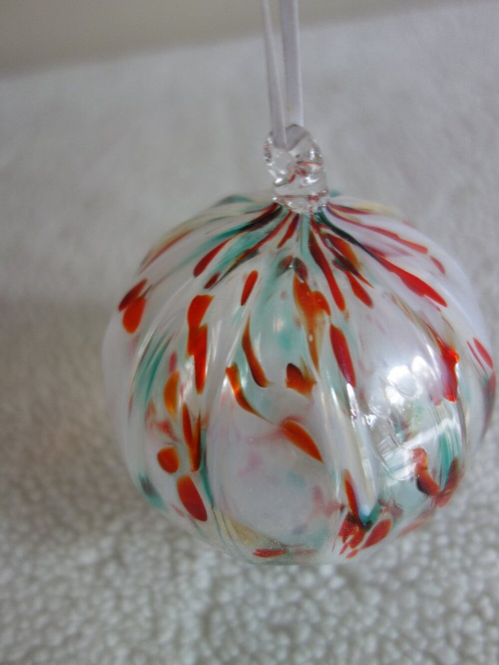 Christmas Holiday Crystal Hand Blown Glass Clear White Red Green Ornament